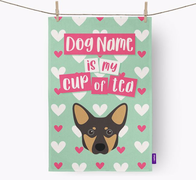 '{dogsName} is my cup of tea' Dish Towel with {breedFullName} Icon